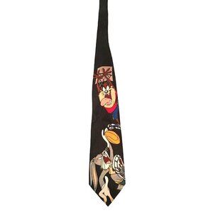 Mens Vintage Neck Tie LOONEY TUNES Mania Taz- Bugs Bunny Basketball Black/Multi